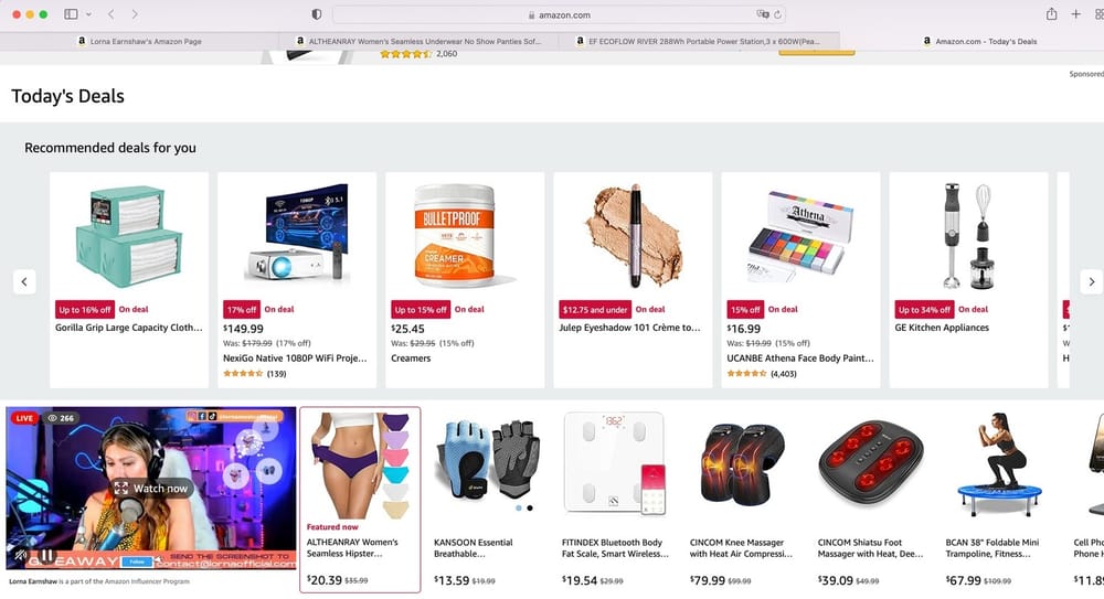 Lorna's Amazon Live stream on the Today's Deals page